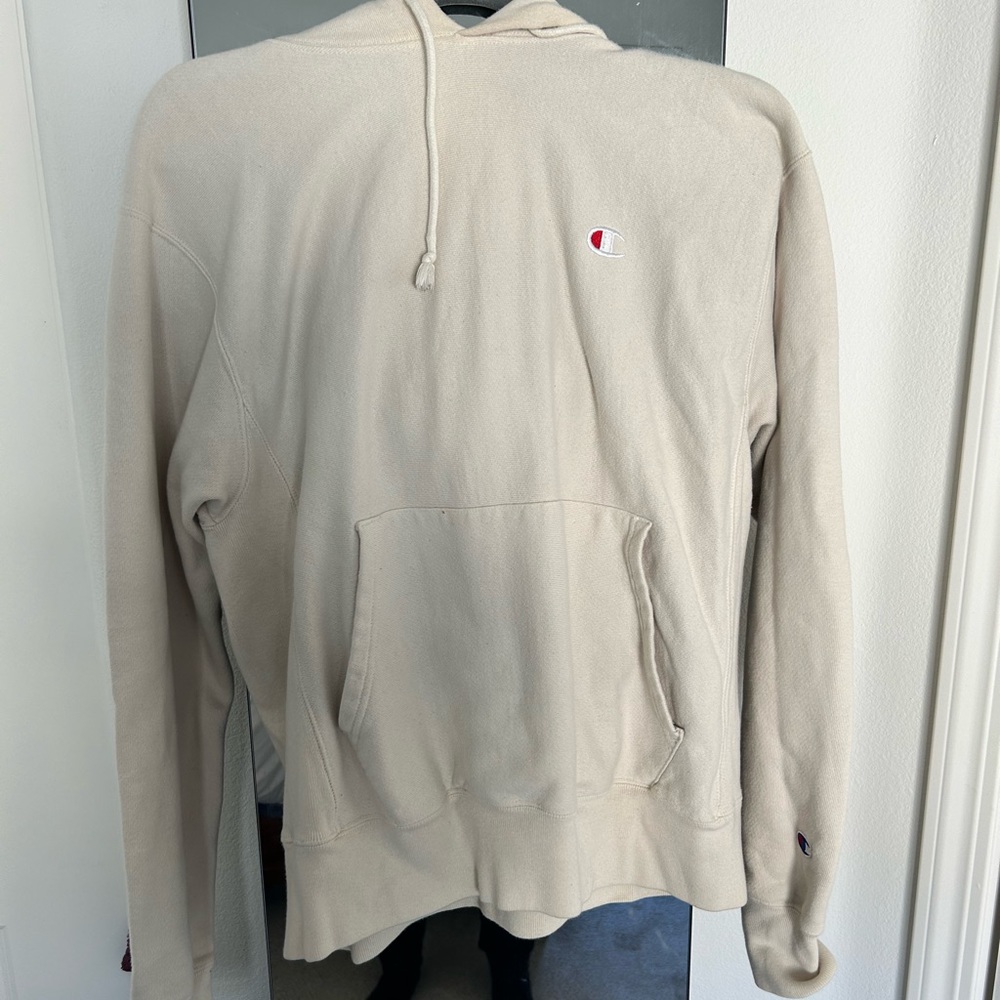 Champion Beige Small Logo Pullover Hoodie